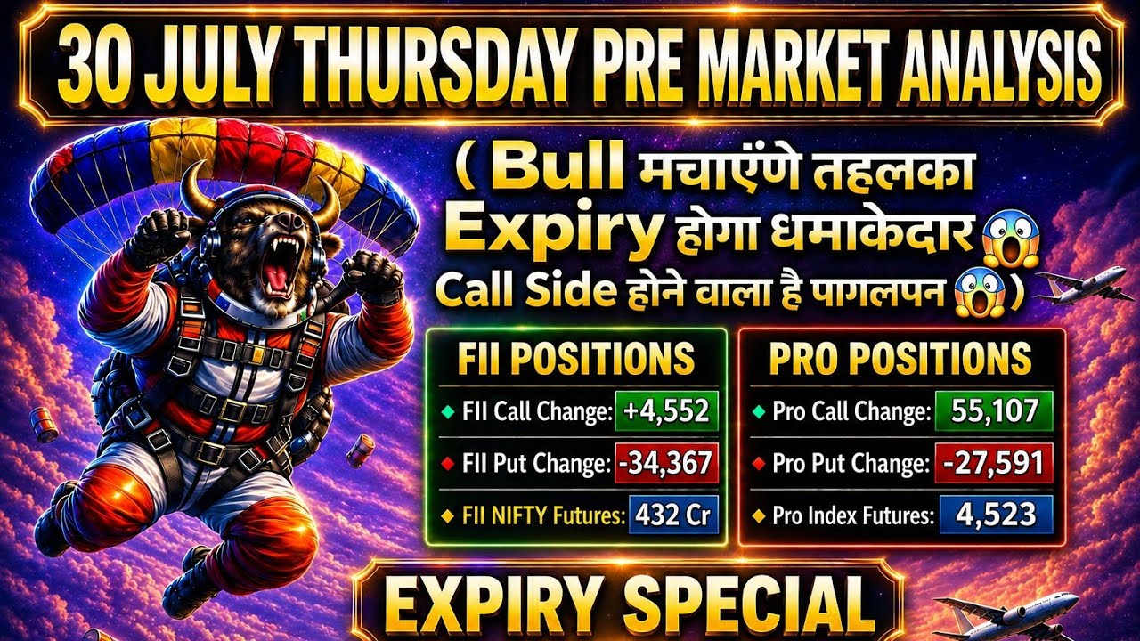 Pre Market Analysis & Report | Nifty, Bank Nifty, Sensex Analysis | FII DII & F&O Data | 30 July