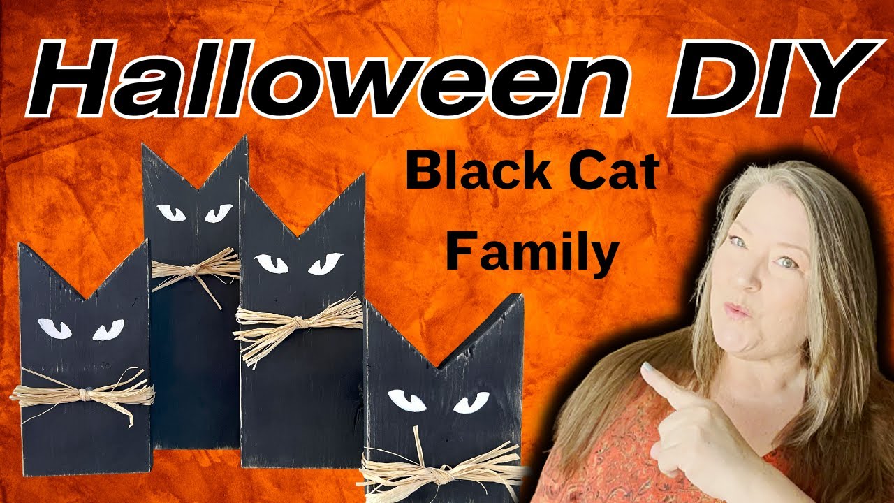 Black Cat Halloween DIY Wood Black Cat Family Shelf Sitter Indoor or Outside Halloween Decoration