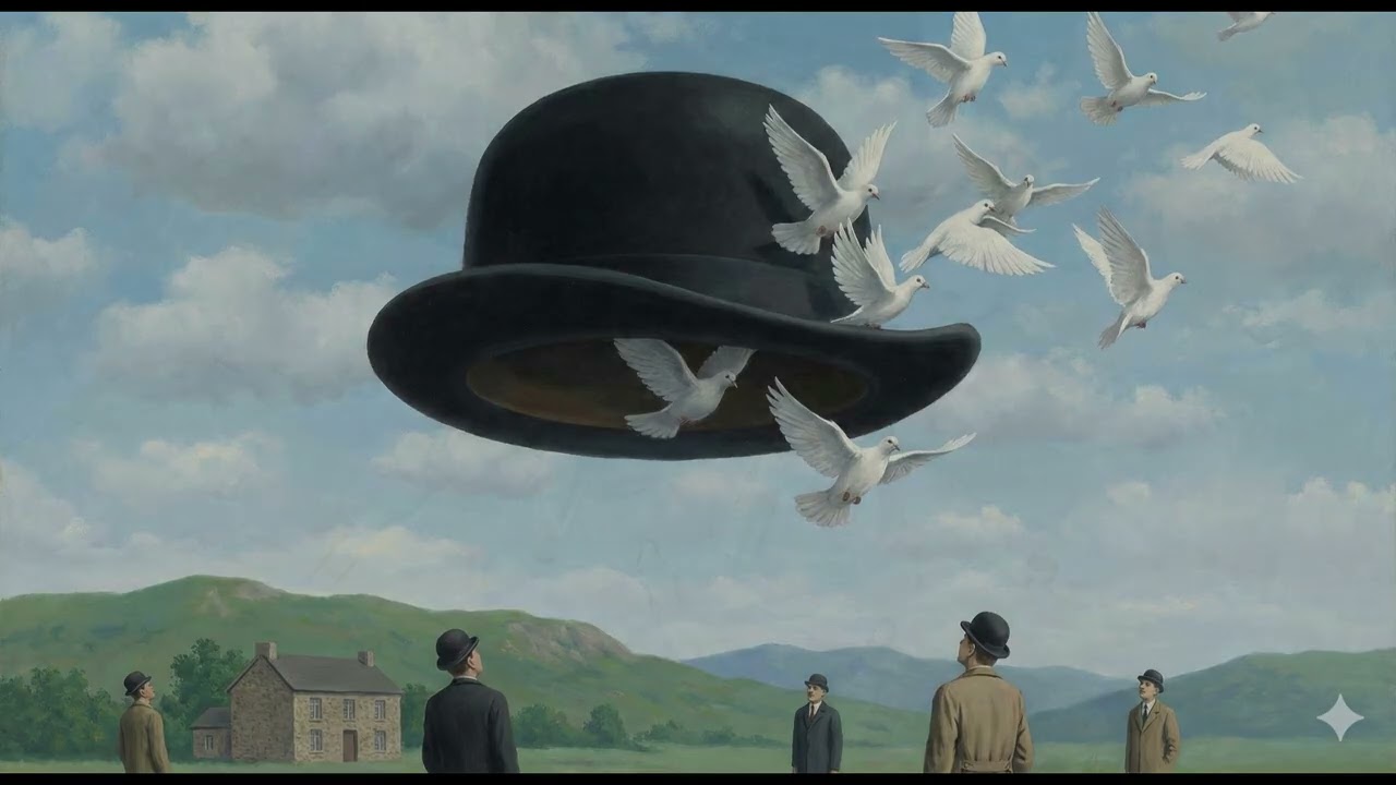 A man in a bowler hat and a woman in a white dress