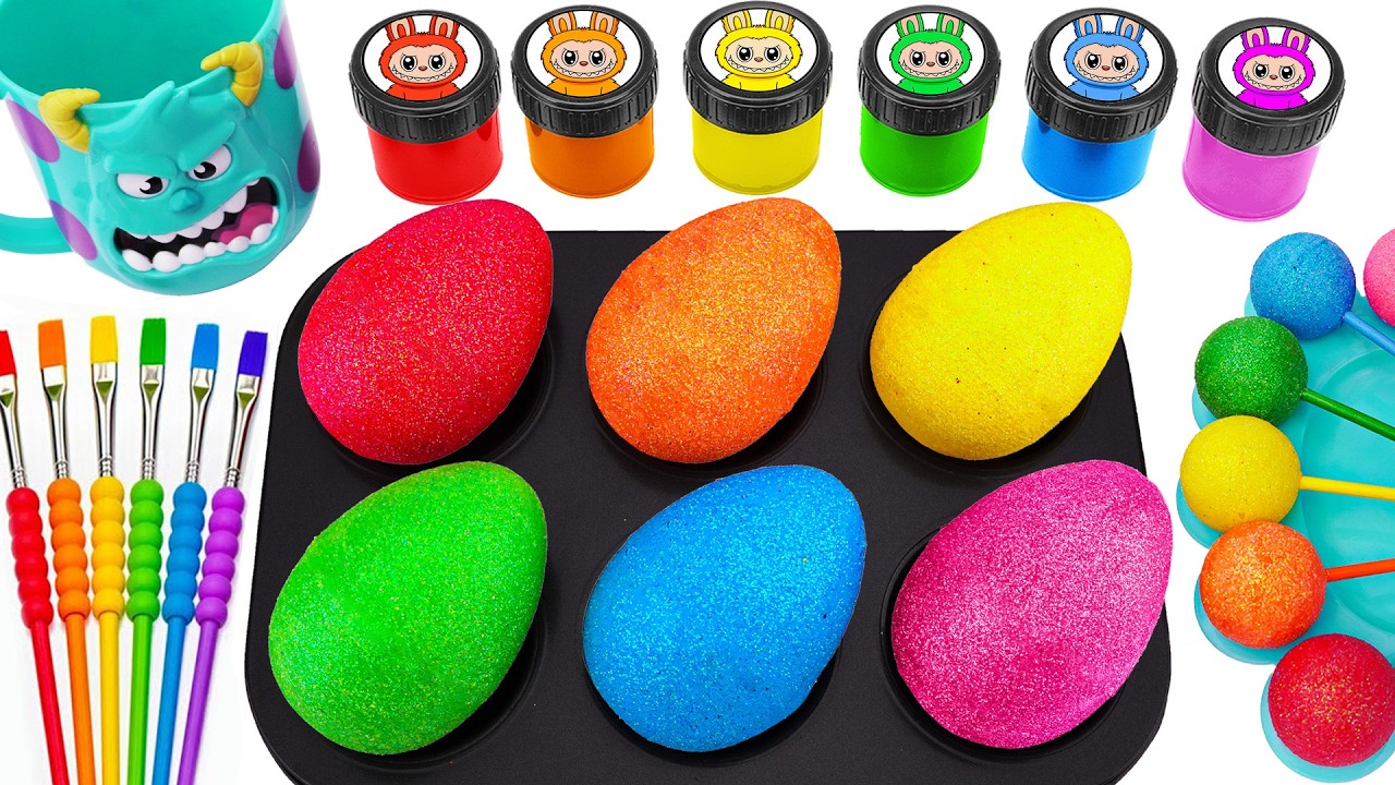 Oddly Satisfying Video 🌈 How To Make 6 Super BIG Glitter Eggs by Lollipop Sprunki Labubu Paint ASMR
