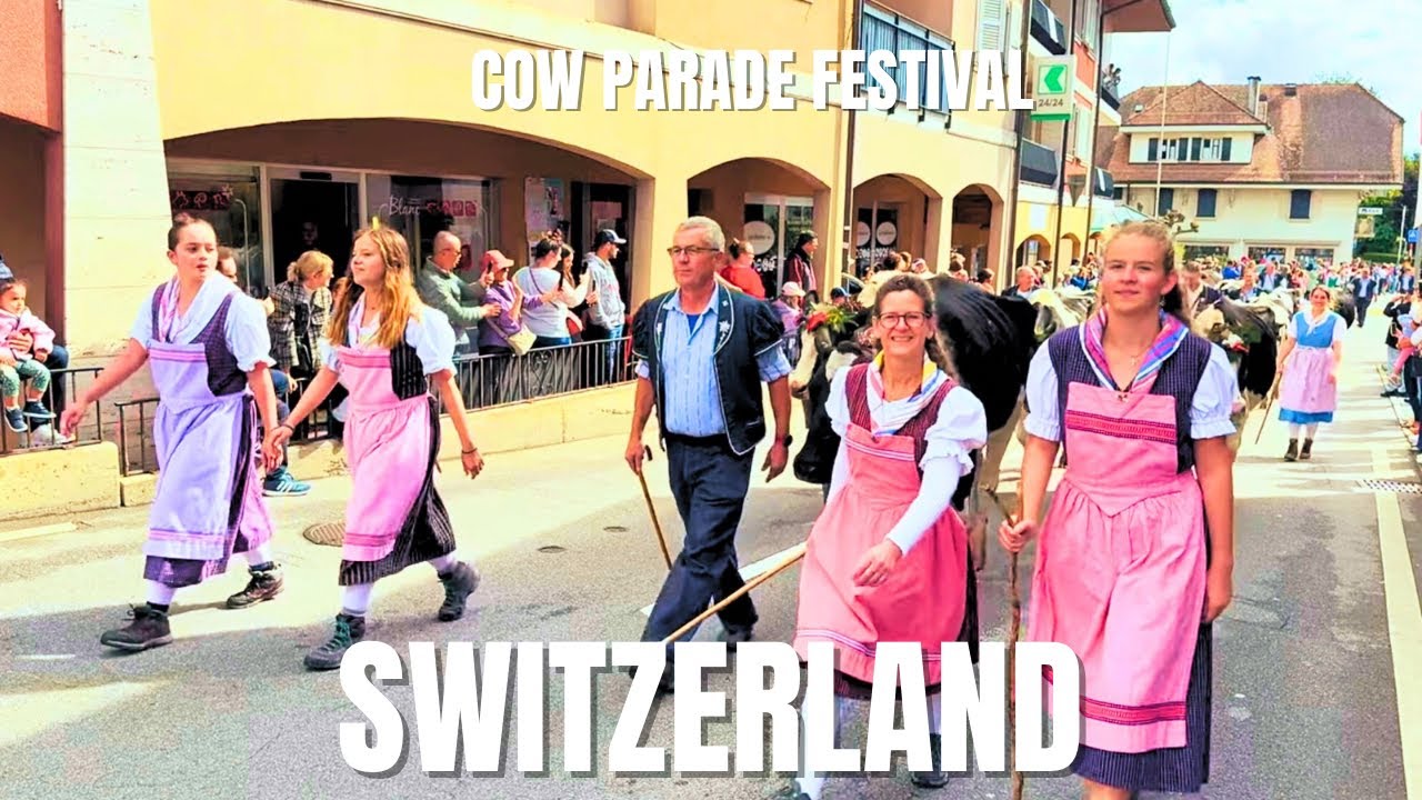 Cow Parade in Blonay Swiss Village | COW PARADE SWITZERLAND🇨🇭Traditional Swiss Culture [4K]