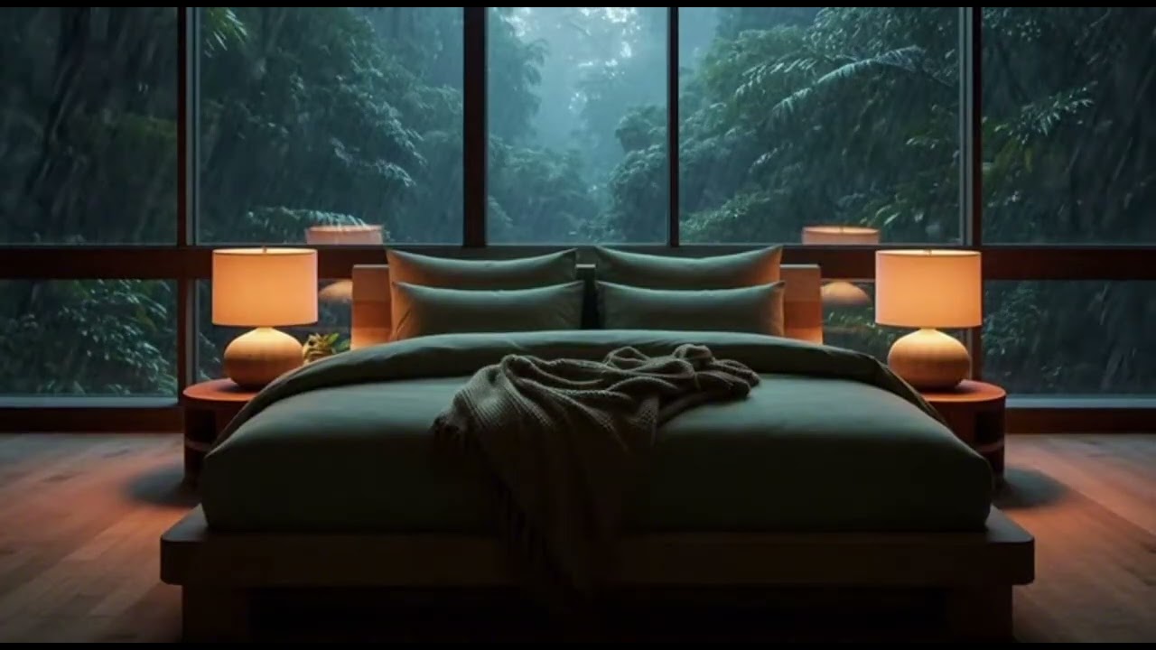 No Ads| Rainforest Night Rain 🌧️ | Cozy Bed by the Window | Deep Sleep in 5 Minutes
