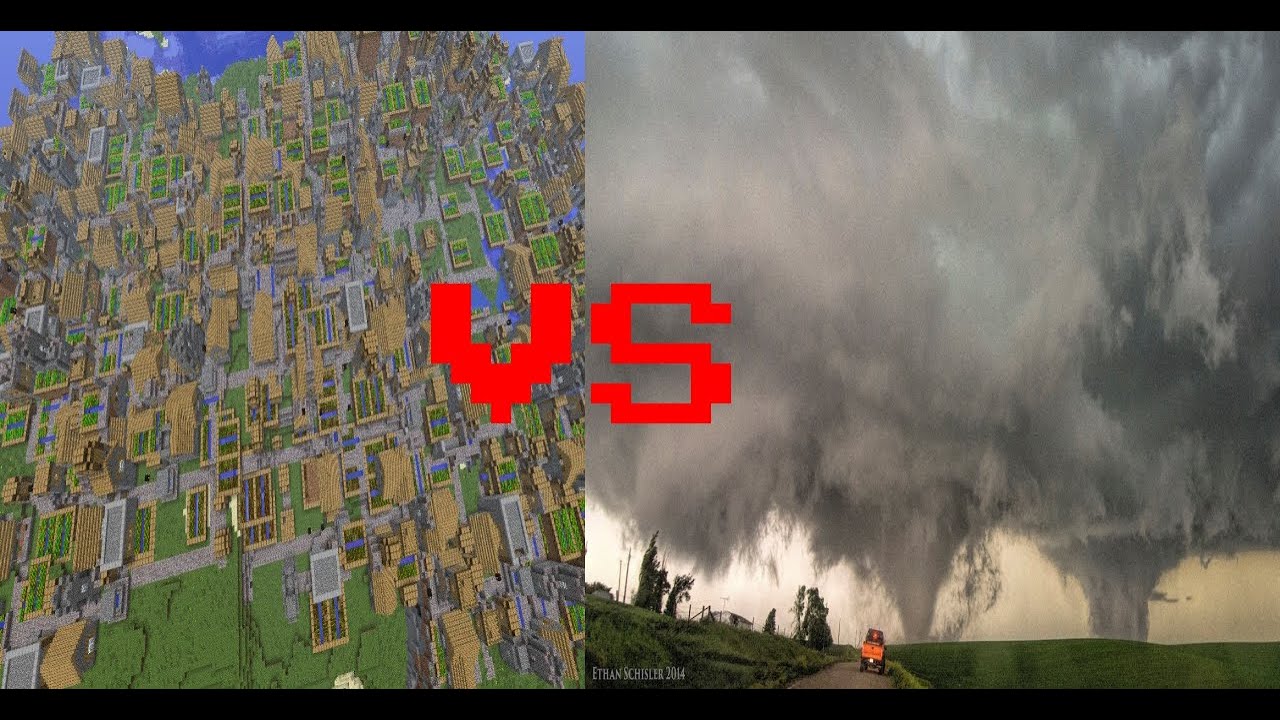 Minecraft City village vs TRIPLET TORNADO'S!