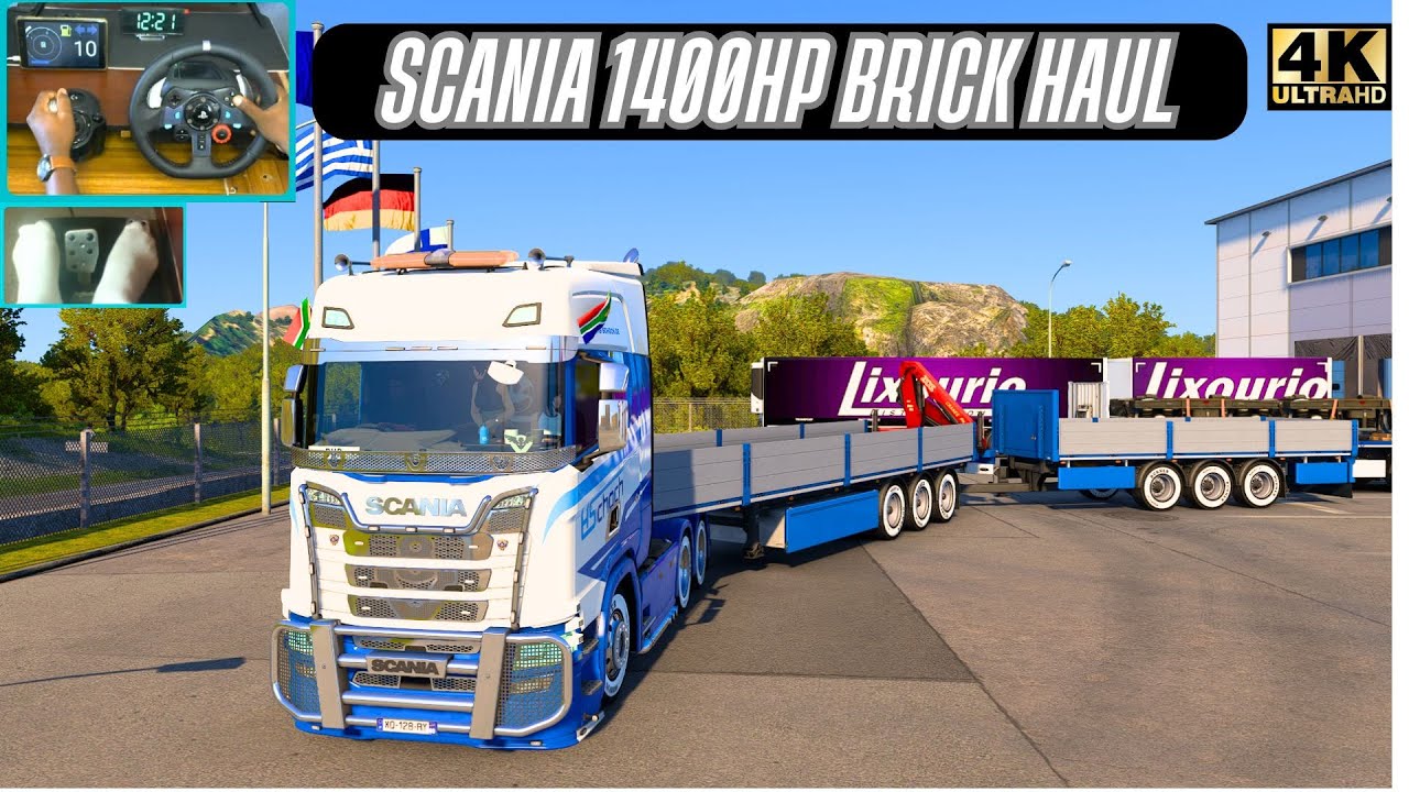 Доставка кирпича Scania 1400 л.с. | Конвой из Испании в Данию | Euro Truck Simulator 2 с Logitech...