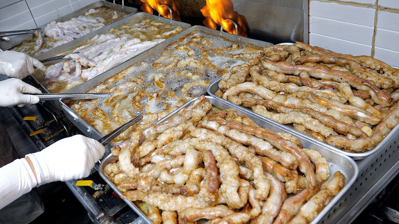 Специальная и популярная корейская кухня!! Жареные говяжьи кишки - корейская уличная еда