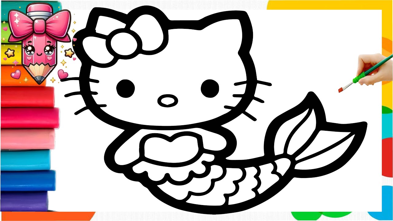 How To Draw Hello Kitty Mermaid Drawing, Painting & Coloring For Kids and Toddlers _  Child Art 🐋🌈