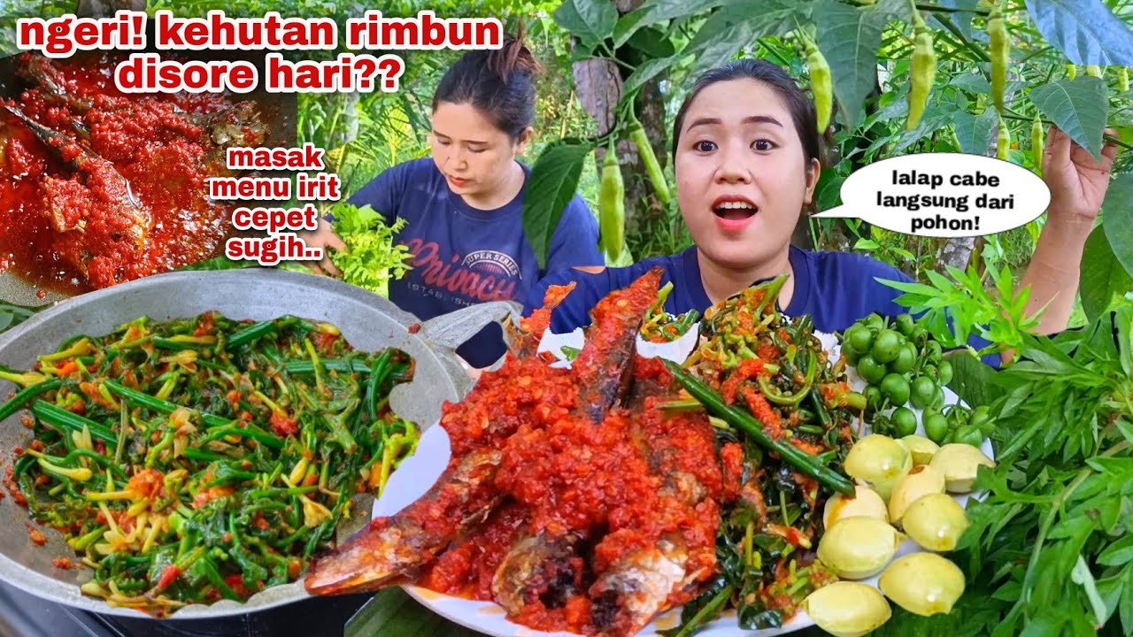SORE SORE MASAK DI HUTAN ⁉️ MAKAN NGEMPER OSENG PAKIS BUNGA PEPAYA SAMBAL IKAN LALAPAN MENTAH
