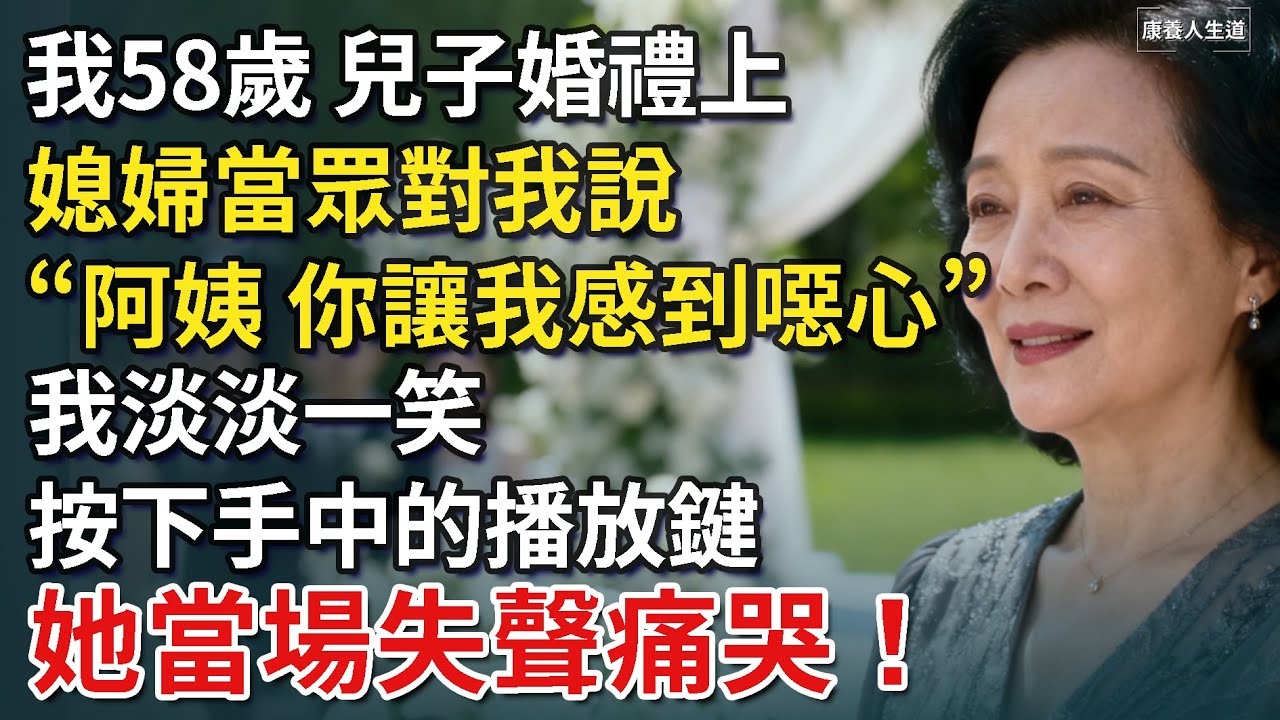我58歲，兒子婚禮上，媳婦當眾對我說「阿姨，你讓我噁心」；我微笑播放一段影片，她當場失聲痛哭！​【康養人生道】 #康養人生道 #上了年紀該明白的事 #養老 #聰明老人 #長壽秘密 #延壽