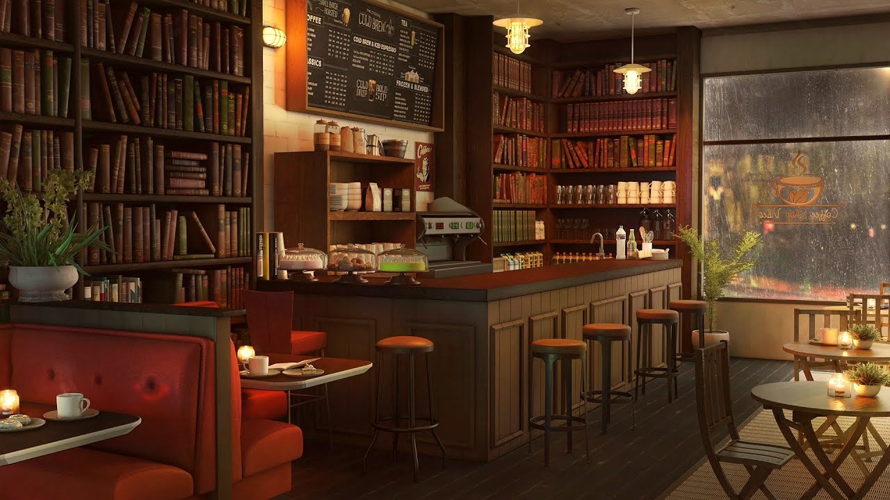 Книжный магазин Cafe Ambience - фоновая расслабляющая джазовая музыка со звуками дождя