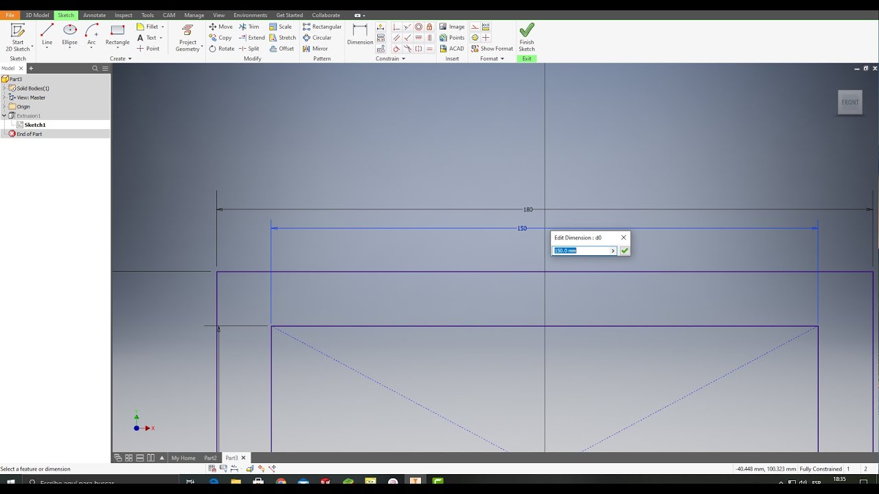 15 Bocetos en autodesk inventor/ trabajar con dimensiones CAD CAM
