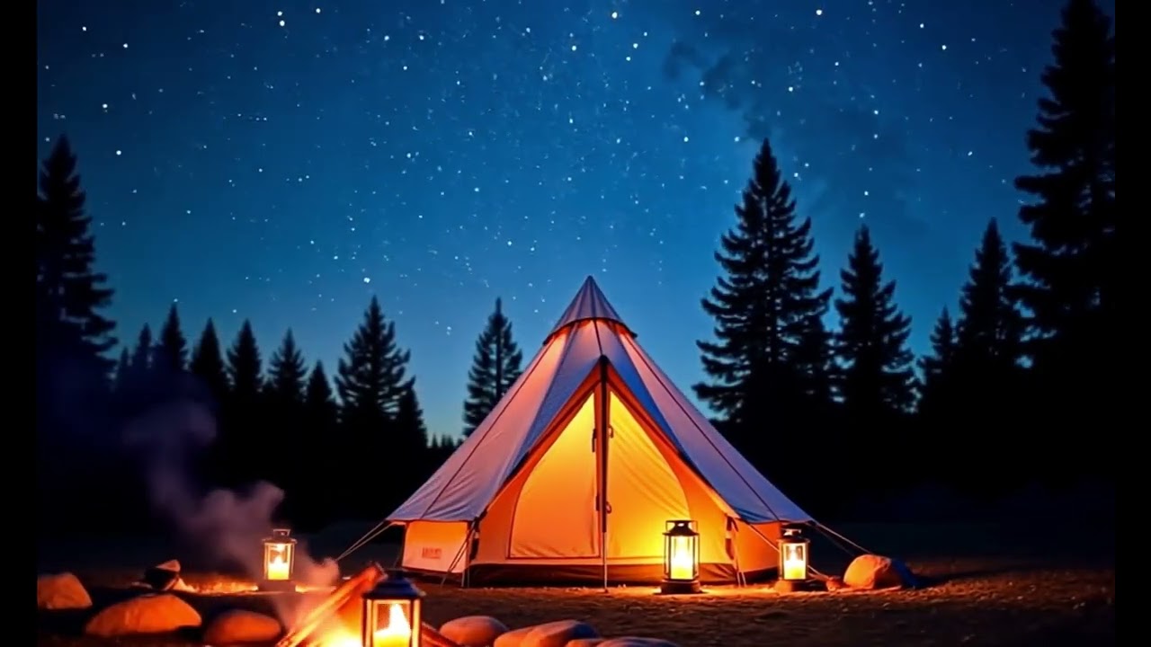 癒しのキャンプ風景 | 星空が流れる夜と焚き火の音30分Camping scenery | enjoying the starry sky and the sound of a bonfire