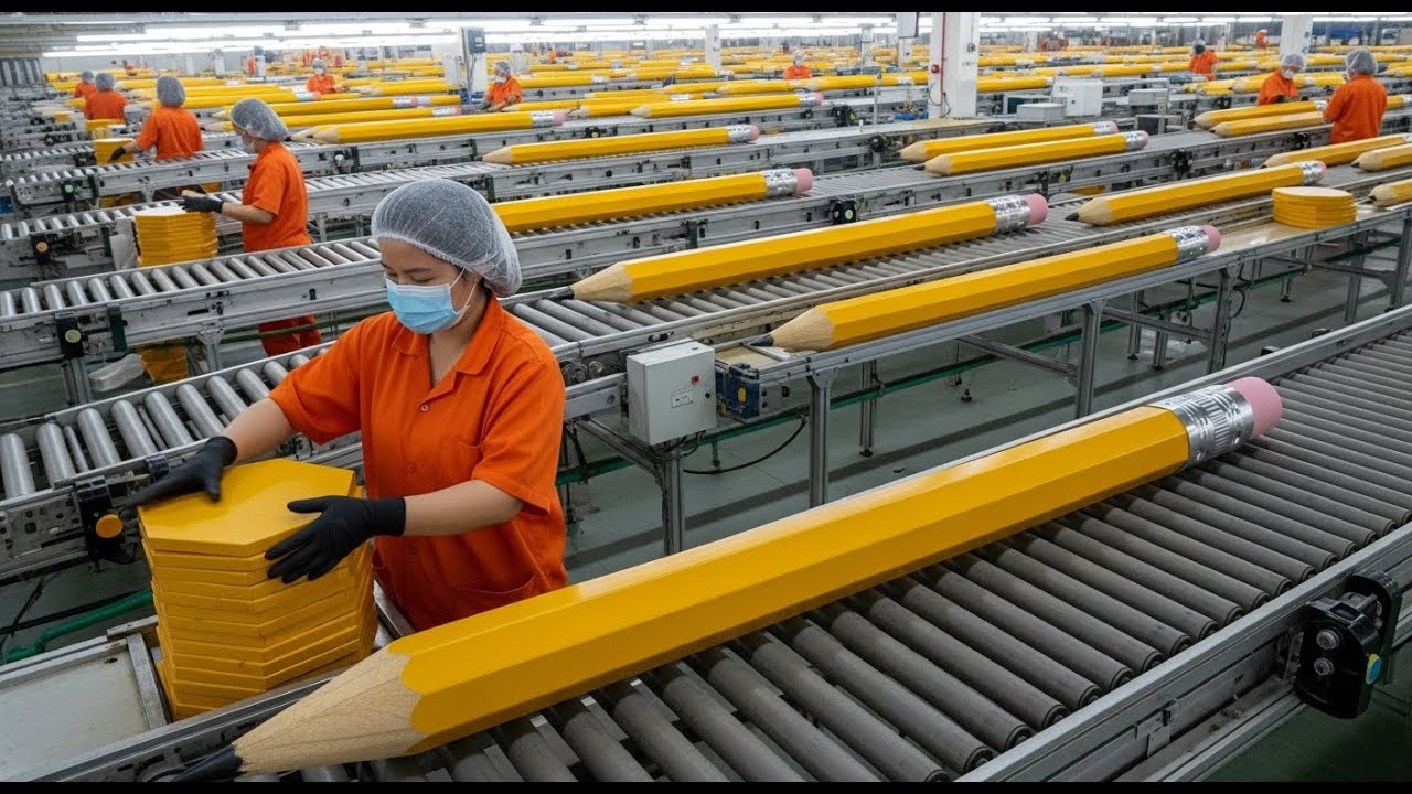Pencil manufacturing process: Producing 2 billion pencils per day from wood (Large-scale factory)