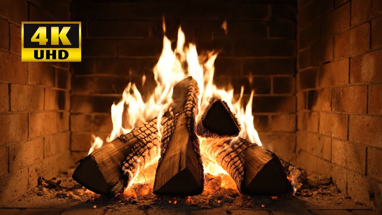 4 Hours Cozy Fireplace 🔥 Real Fire Sounds | No Music | 4K