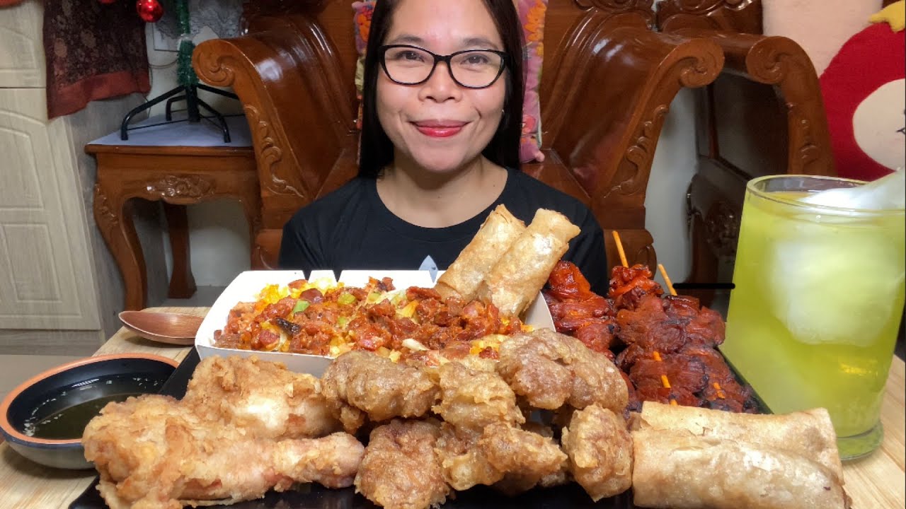 EATING SHAWARMA RICE,VEGETABLE ROLL,BREADED PORK LIVER,BBQ,FRIED CHICKEN | MUKBANG PHILIPPINES 