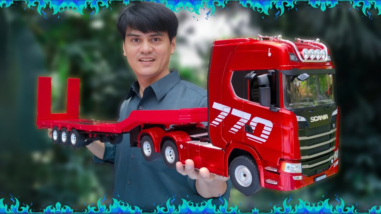 Unboxing RC Truk Trailer Huina 1501 & 1502 Model Truck Scania 770 Skala 1:18 Red Metalik