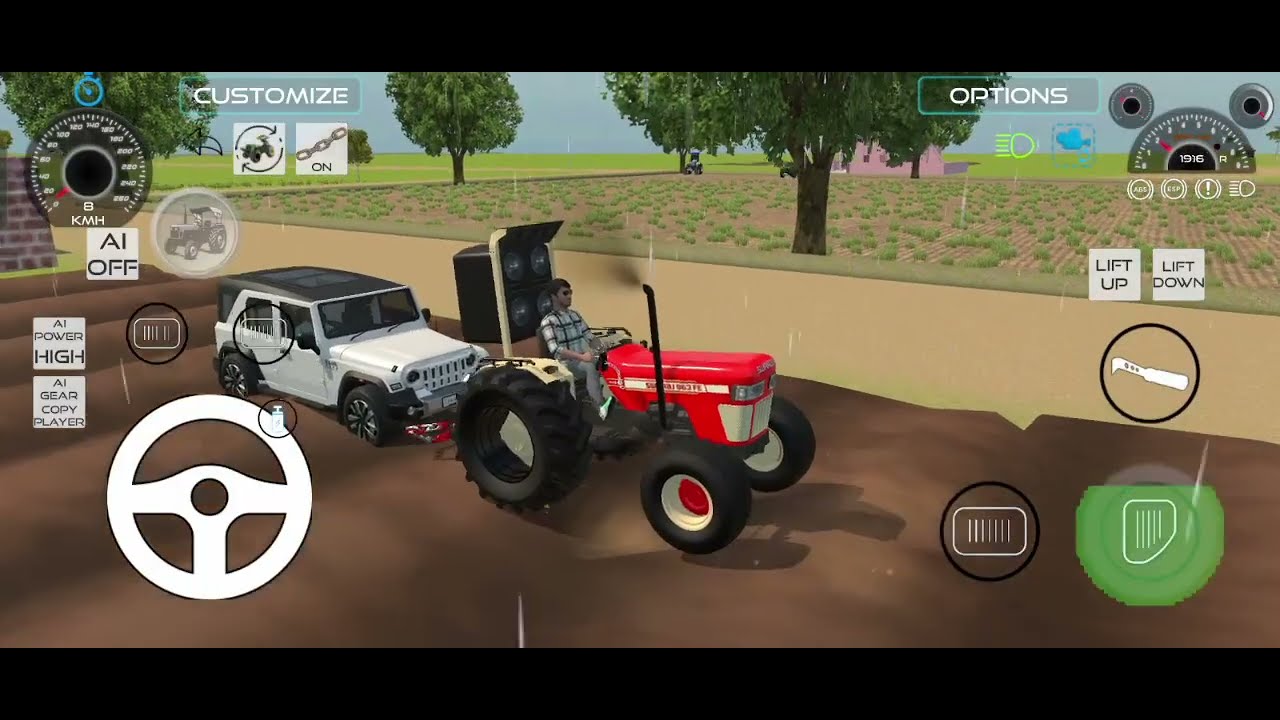 Swaraj tractor vs Mahindra tharox 😱 Full driving game rain driving ⛈️🌧️Full injoy 🤟#tractor #gaming 