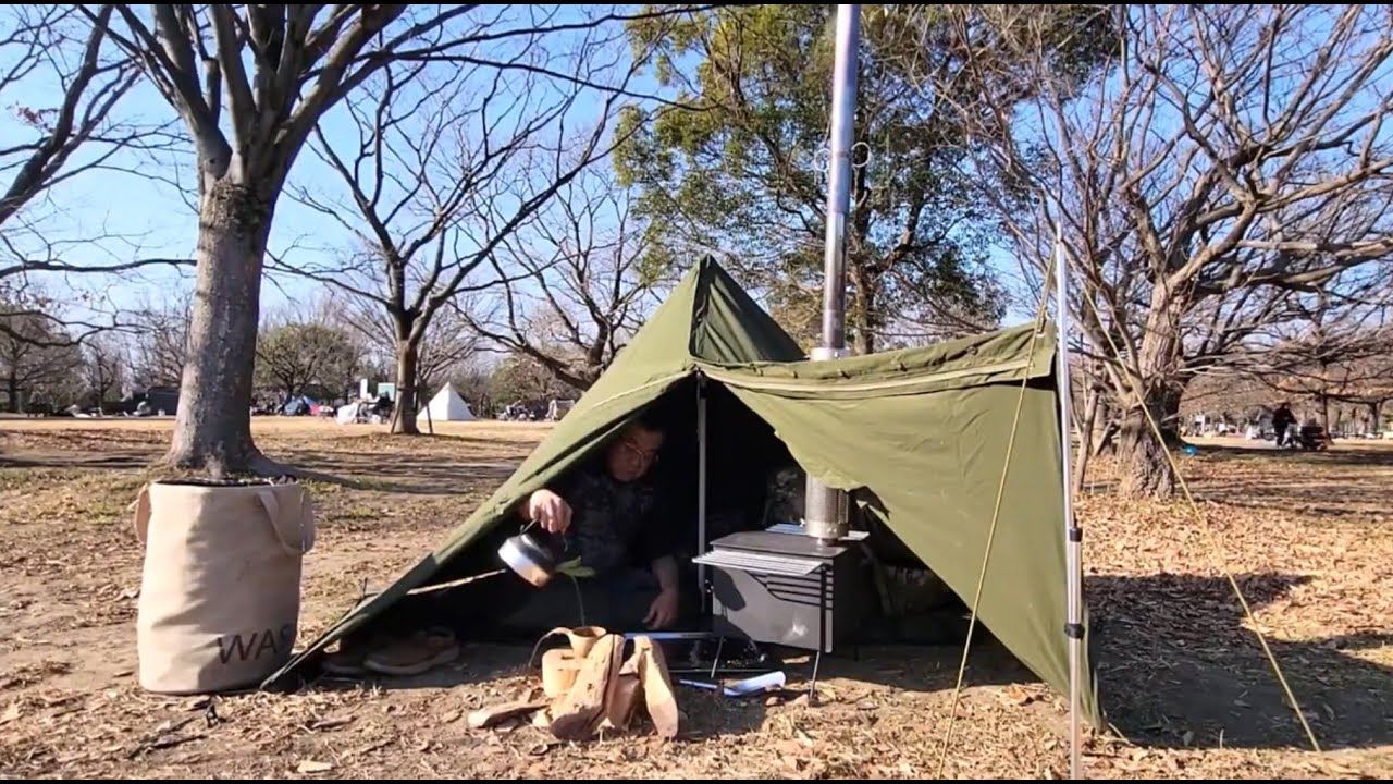 【ポーランド軍幕】（Long-version）こじんまりが「タマラナイ」🤣👌IN道満グリーンパーク👌（ポーランド軍幕と電動チェーンソー＆LOCOMO薪ストーブ🔥）北欧風ブルーベリーソースで😊め～ど～👍