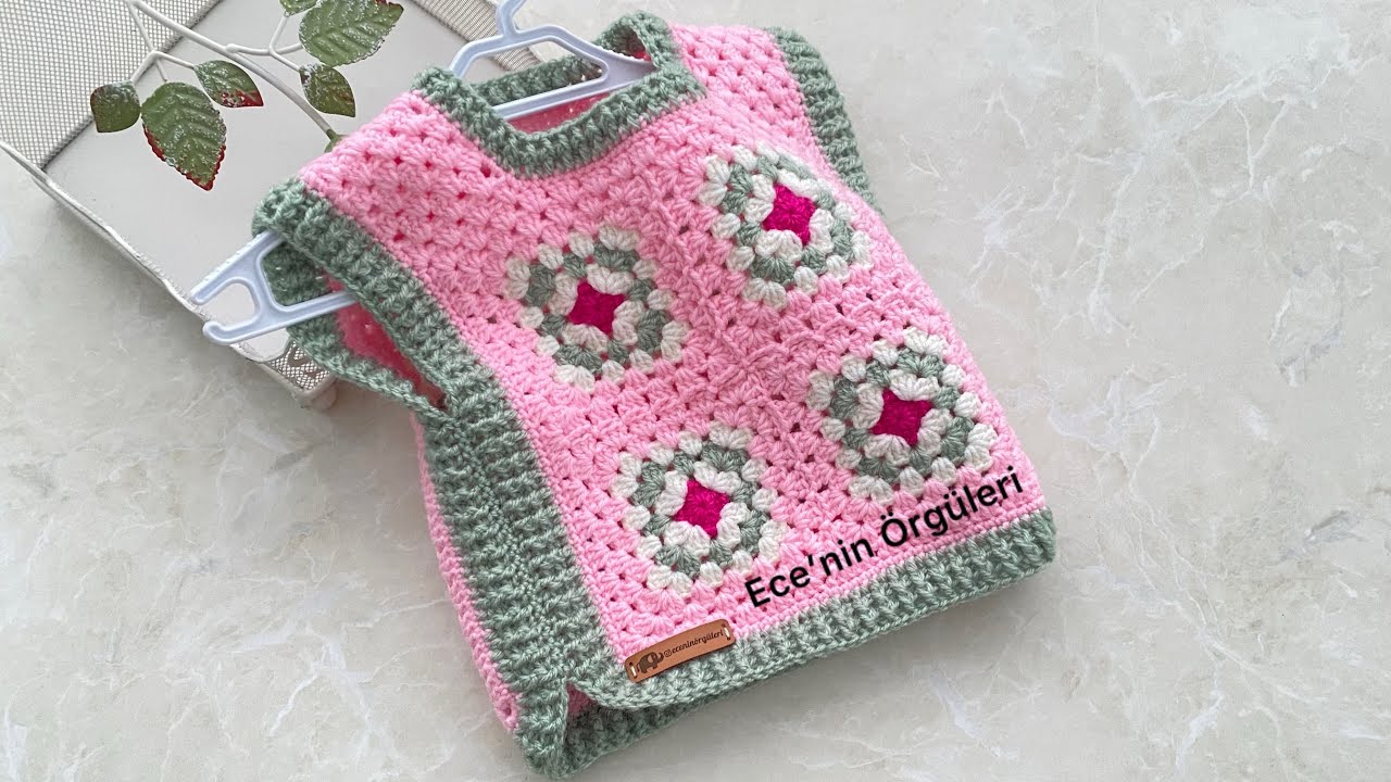 Easy Crochet Baby Sweater Vest /Kolay Motifli Tığ işi Bebek Yeleği /6-12 ay