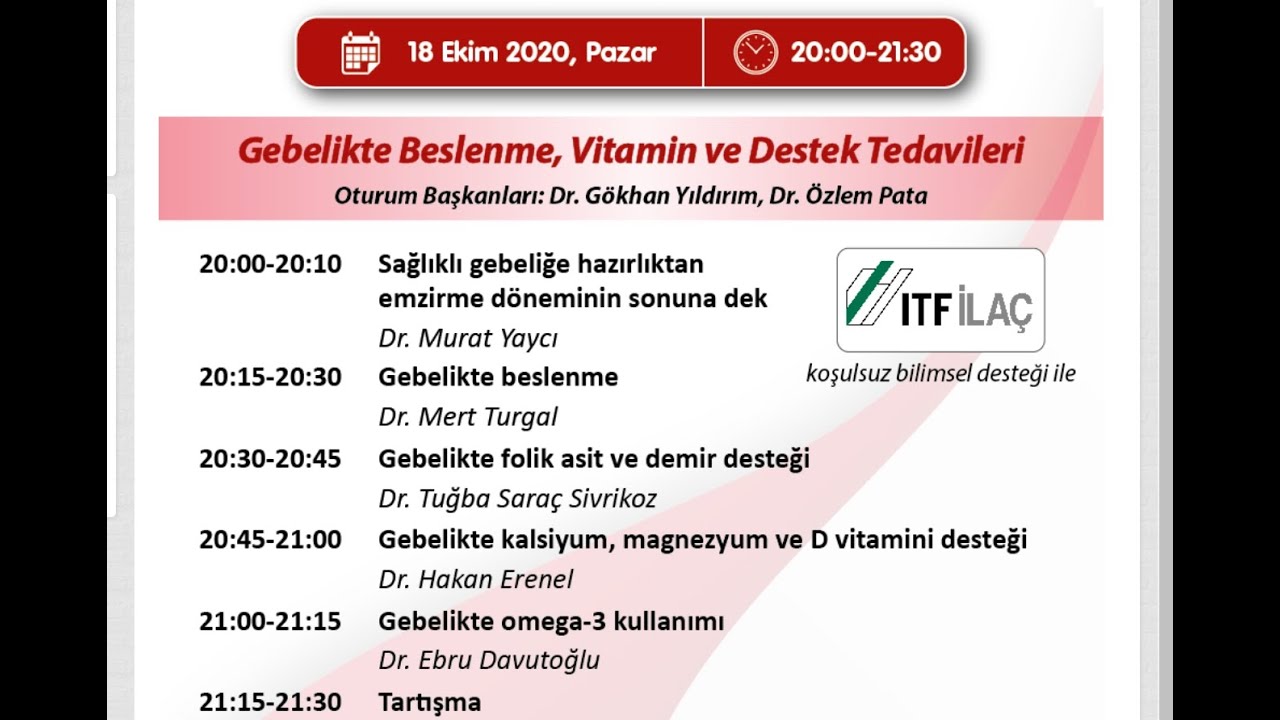 18 Ekim 2020 Gebelikte Beslenme, Vitamin ve Destek Tedavileri