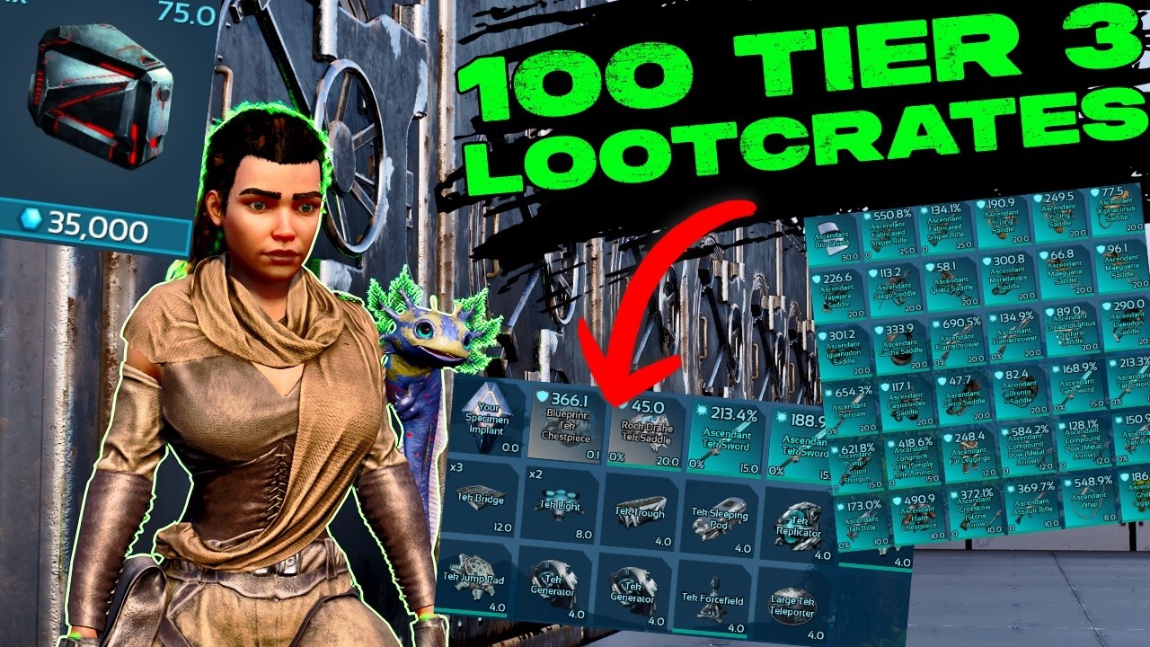 Opening 100 Tier 3 LOOTCRATES in Ark Survival Ascended!!! Best Free Loot On Genesis!!!