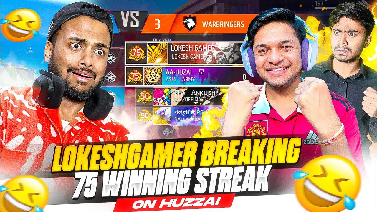 Big Youtuber Prank On HuzzaiGone Wrong Breaking 20 Winning Streak Of Rank  😱 - Garena Free Fire Max
