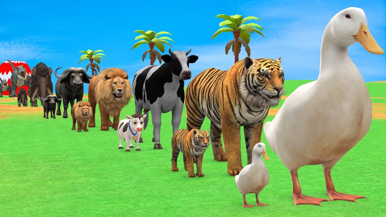 Long Slide Game with Cow Elephant Gorilla Hippopotamus Tiger 3d Animal Game Funny 3d Animals