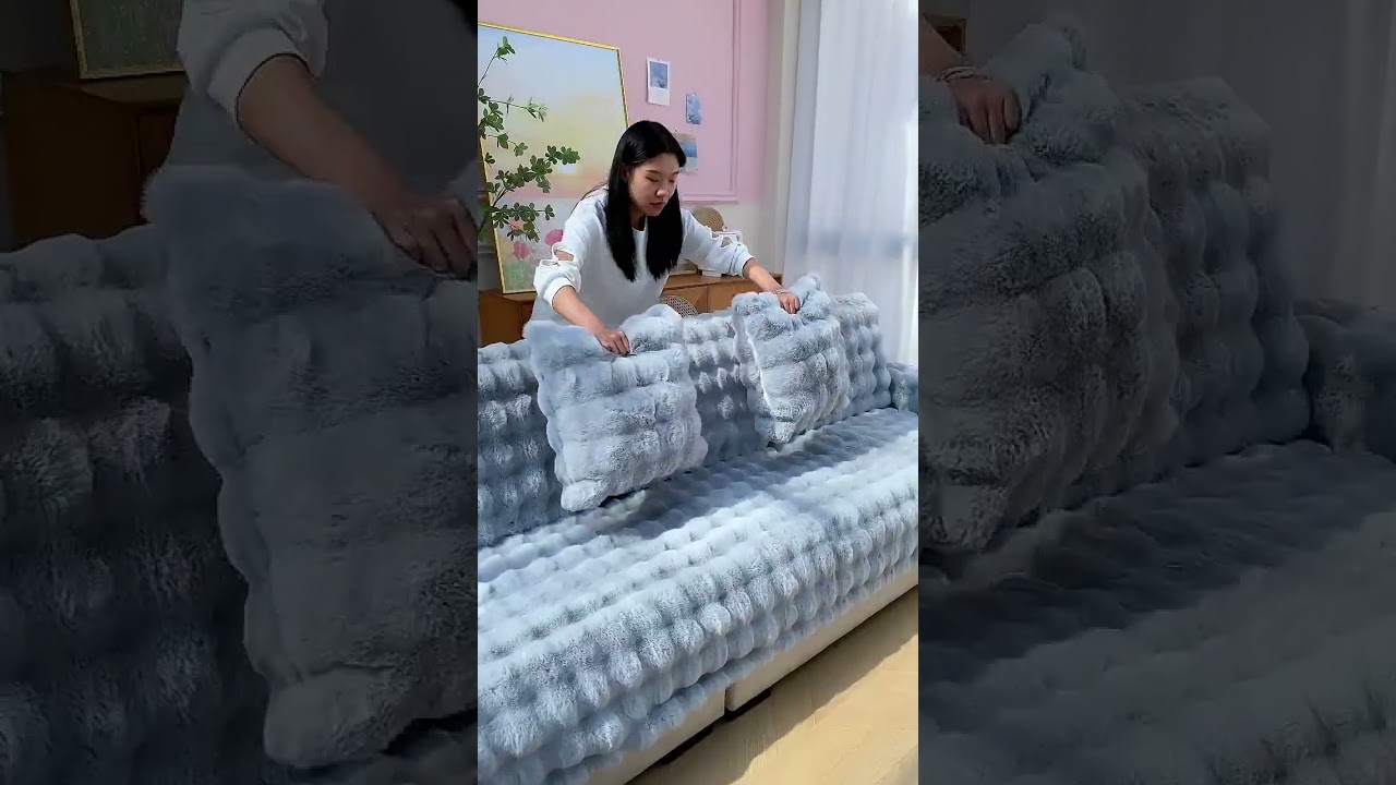 Welcome to SlipcoverKAS! High-quality Sofa Cover, Super Soft Fluffy Faux Rabbit Fur Couch Cover