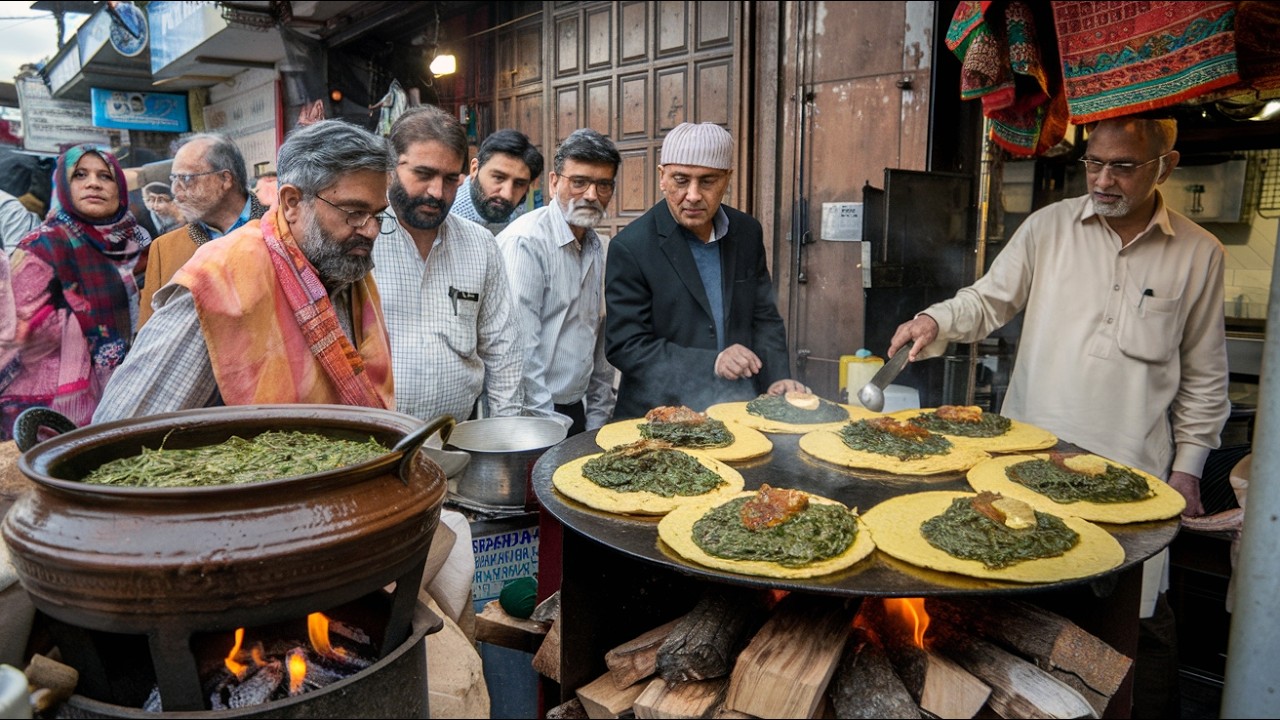 REAL CHEAP ROADSIDE FOOD IN PAKISTAN | DELICIOUS DESI BREAKFAST SAAG PARATHA | PAKISTANI STREET FOOD