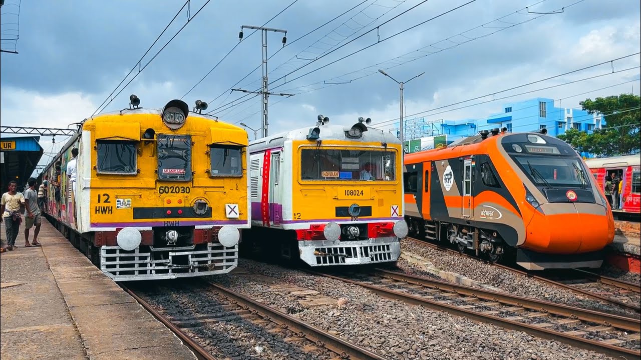 🔥Ultimate Train Crossing! VANDE BHARAT vs EMU Local Trains Perfect Crossing.