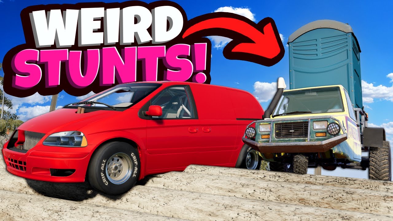 STUNT CHALLENGE with the Minivan and Toilet Car in BeamNG Drive Multiplayer Mod!