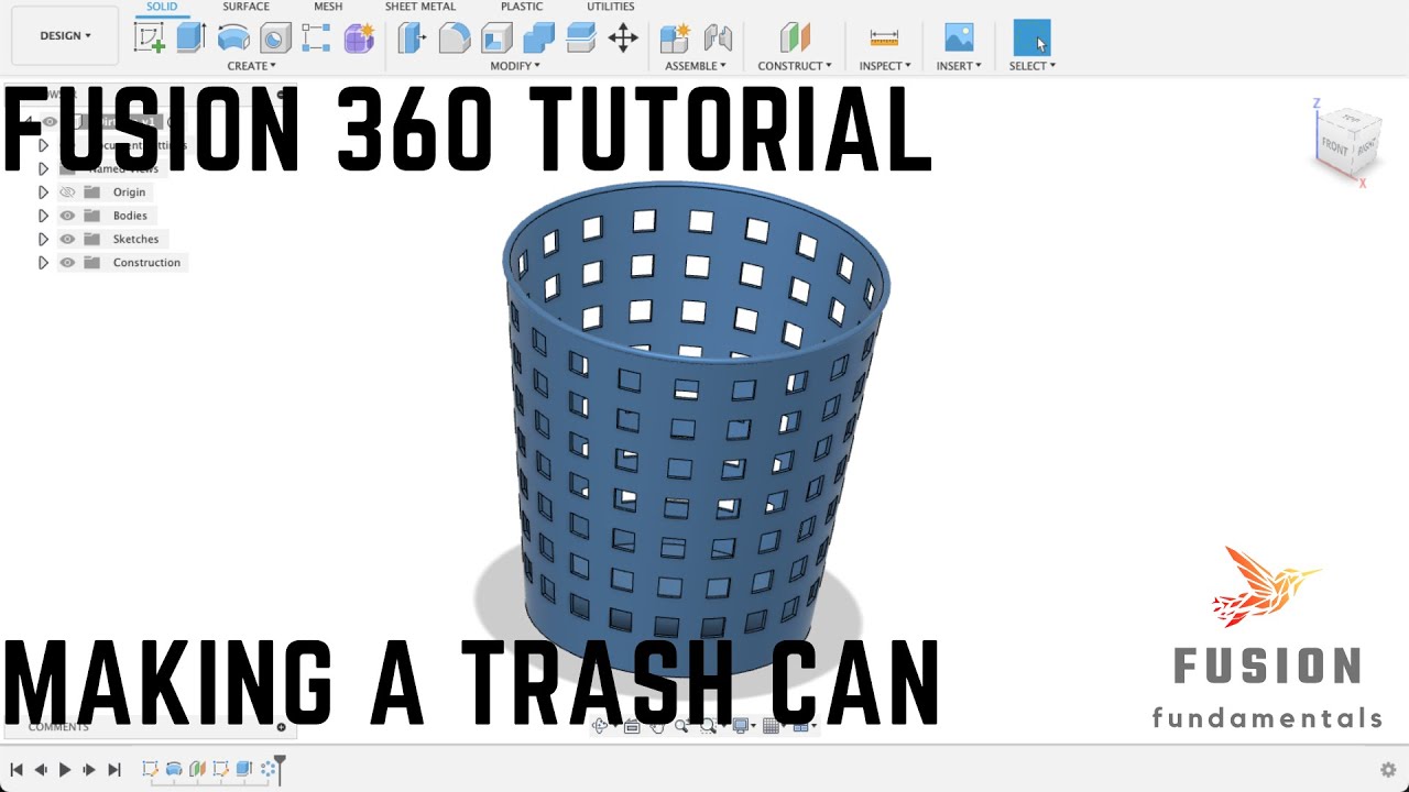 Fusion 360 beginner tutorial: Making a 3D Trash can (2023)