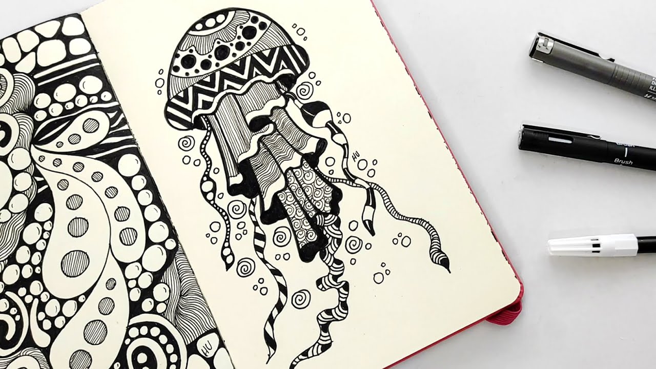 Zentangle art jellyfish | zentangle art animal | how to draw zentangle