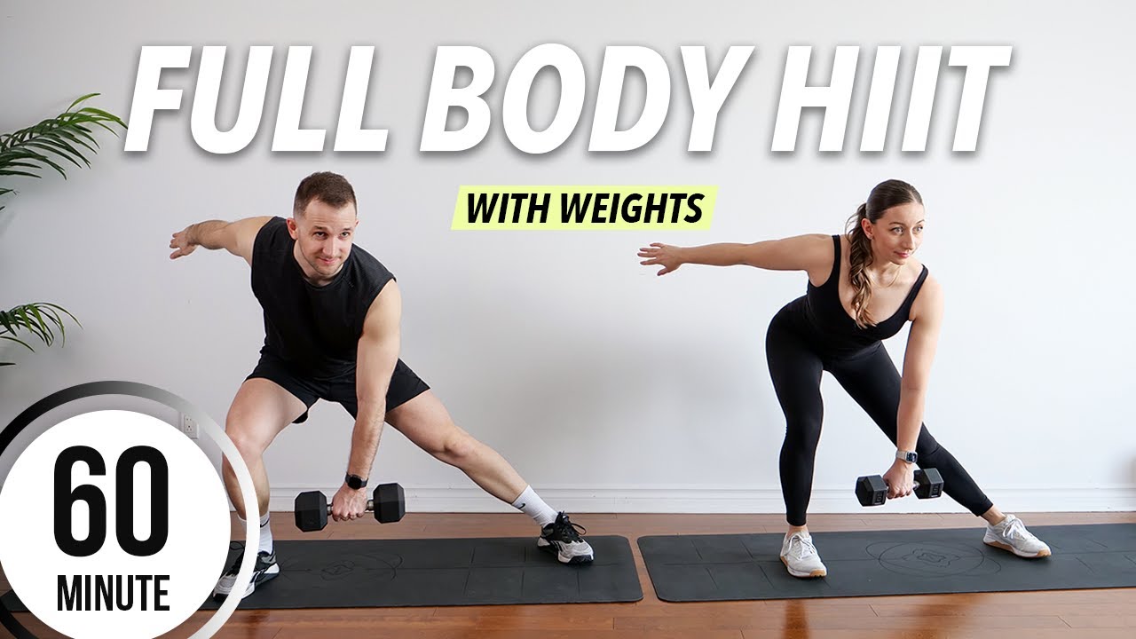 1 HOUR FULL BODY HIIT WORKOUT with Weights at Home [Strength & Cardio]