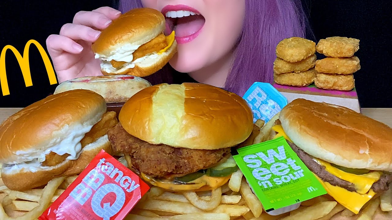 ASMR MCDONALD’S MUKBANG (NO TALKING) FILET-O-FISH + SPICY CRISPY CHICKEN SANDWICH