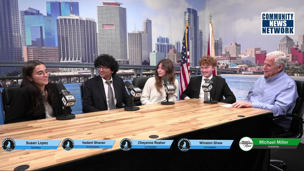 Michael Miller speaks with Palmetto Senior High School Debate Club Board Members