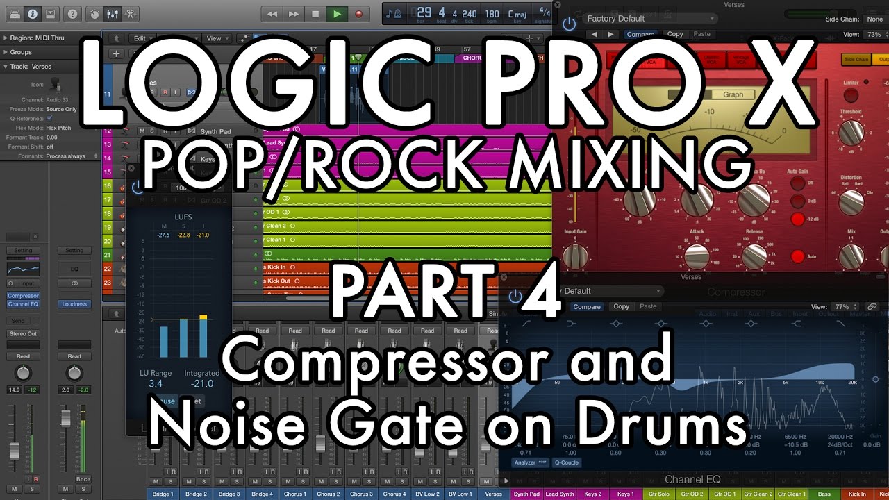 Logic Pro X — Микширование поп/рока — ЧАСТЬ 4 — Компрессор и шумоподавитель на барабанах