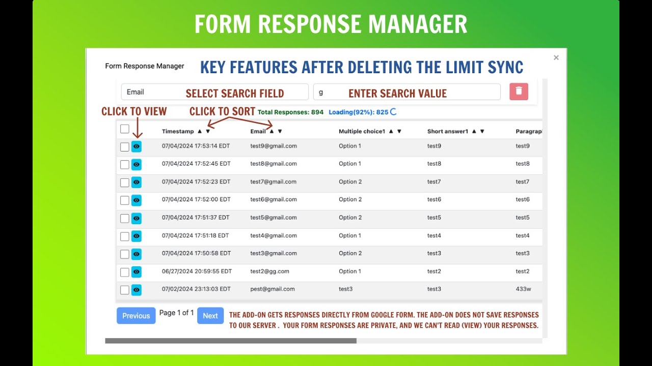 How can I manage responses in Google Forms using the Choice Eliminator add-on?