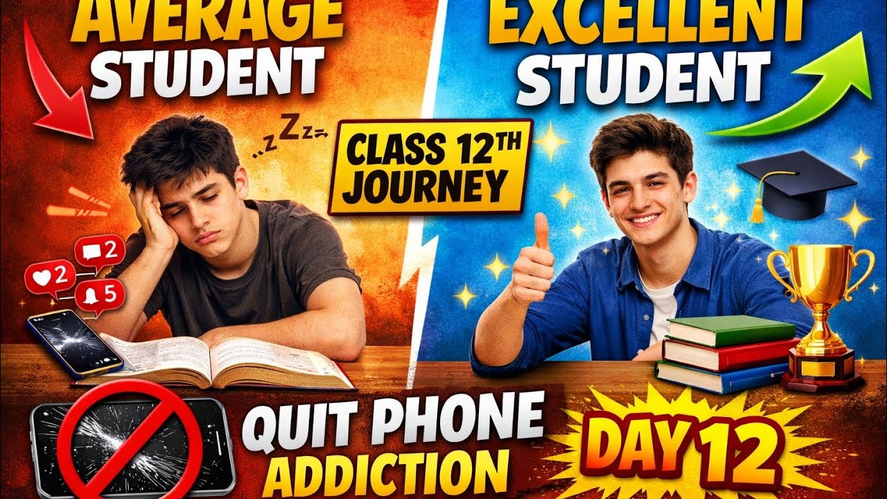 Day 12 of average to excellent journey of class 12th and quit phone addiction !! 🙂