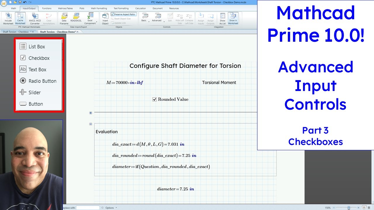 Mathcad Prime - Advanced Input Controls - Checkboxes
