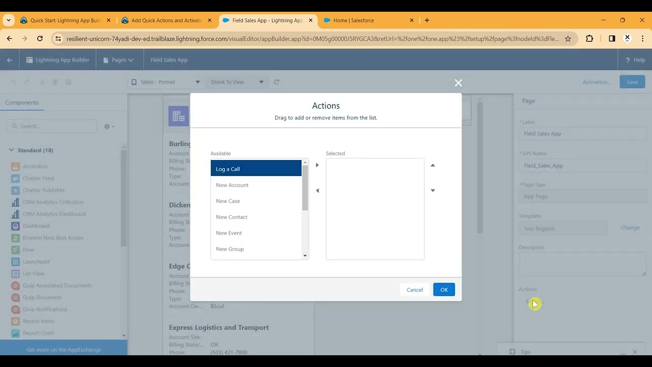 Quick Start: Lightning App Builder | Add Quick Actions and Activate the App