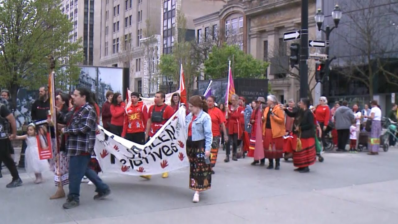 Hundreds march through Hamilton to commemorate Red Dress Day