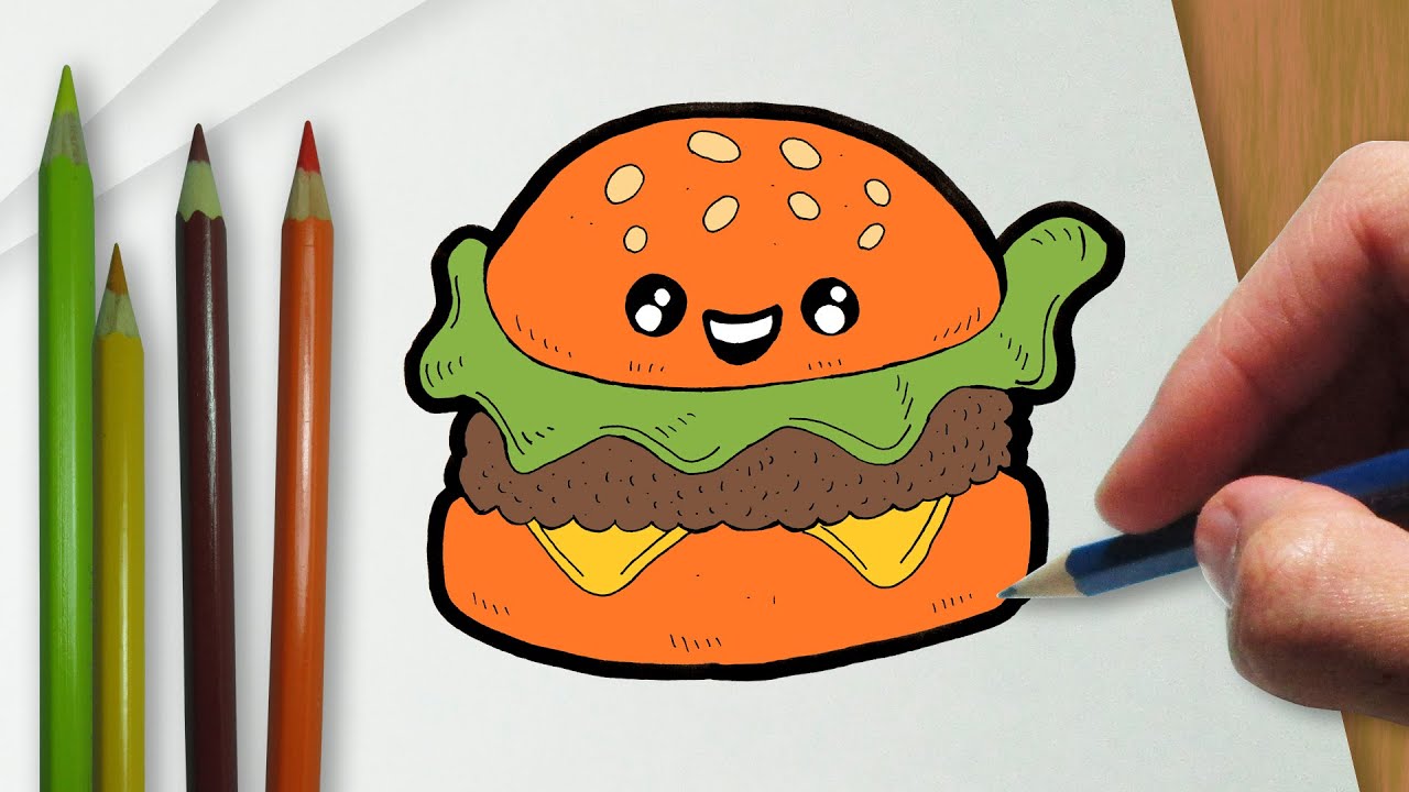 Como desenhar um hambúrguer kawaii