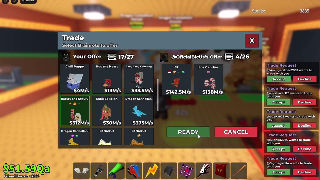 STEAL A BRAINROT TRADE AND PVP !!