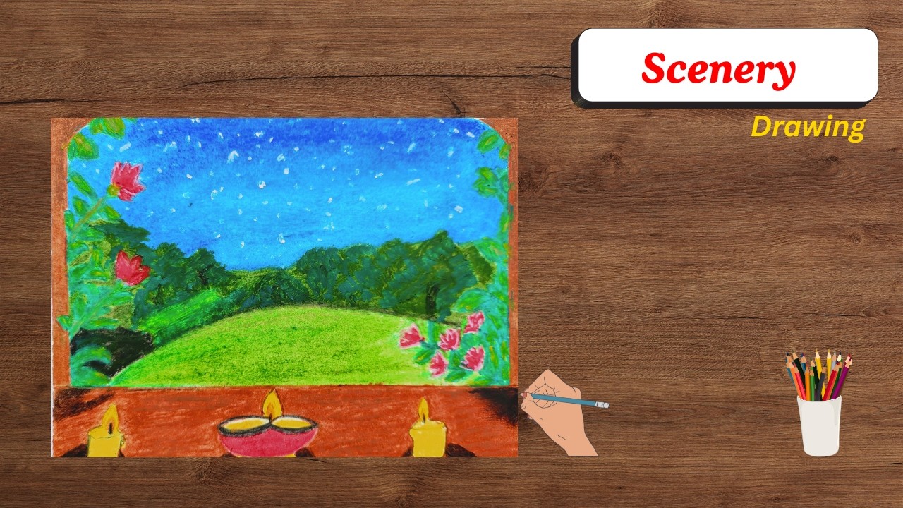 How To Draw a Night Scene With Candle and Diya  | Oil Pastel Art
