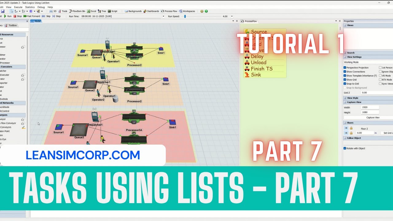 Using lists For Task Logic | Flexsim Tutorials | Push to list | Pull form list | Priority | Part 7