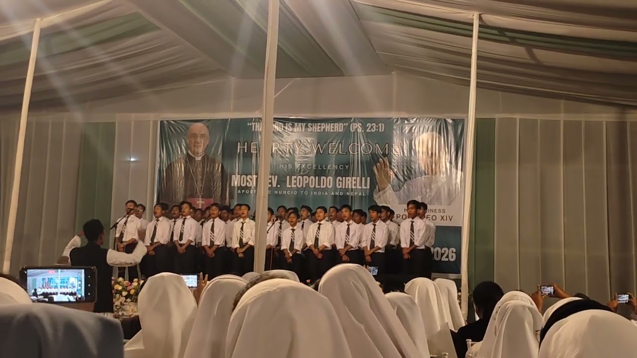 Welcome song presented by Brothers of St. Peter's Minor Seminary, Tura to Pope's ambassador