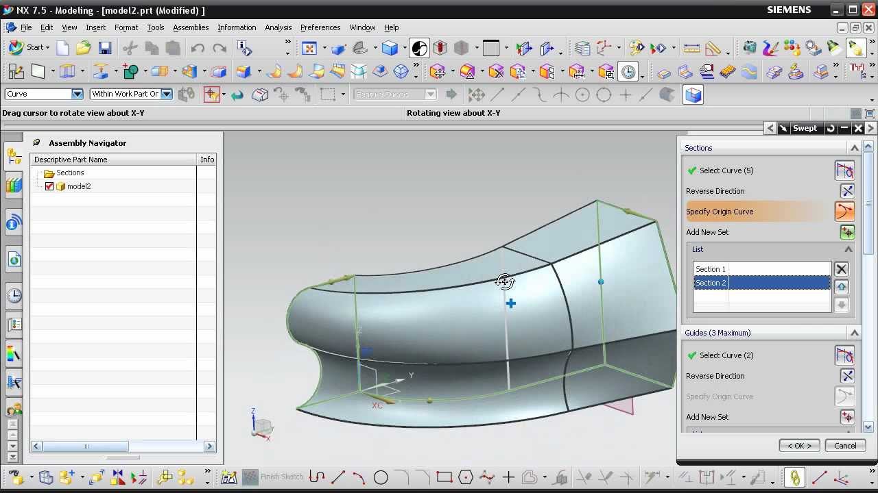 UGS NX 7.5 Урок 3D Lesson Инструмент SWEPT + Sweep along guide.avi