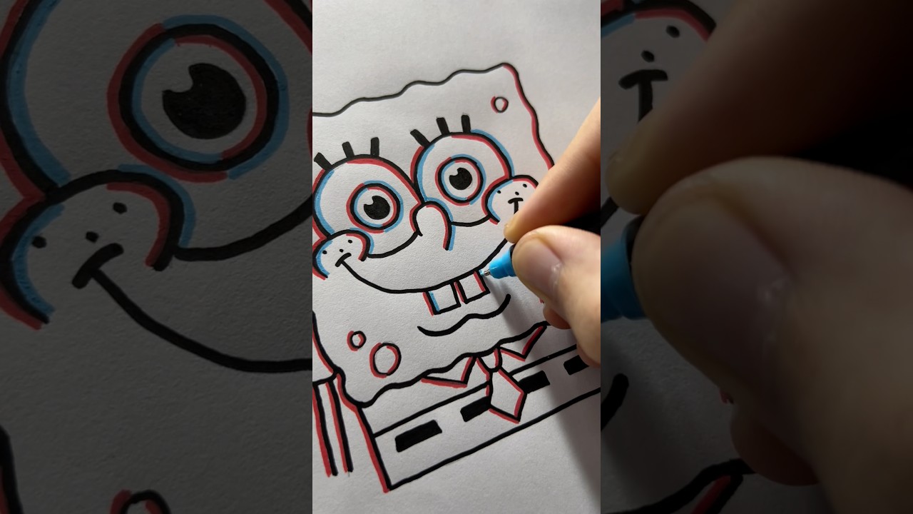Drawing Spongebob Squarepants! Glitch Effect! Art ASMR🎧 (#shorts)