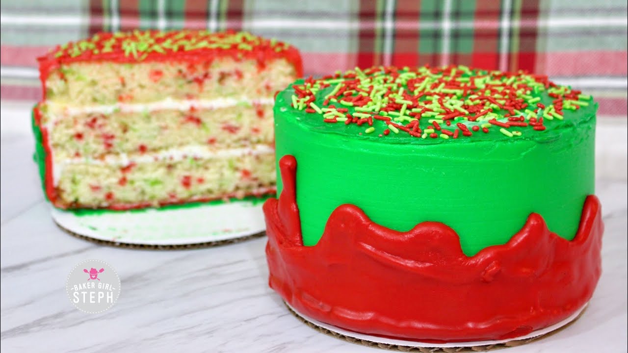 CHRISTMAS CONFETTI UPSIDE DOWN DRIP CAKE || Holiday Recipe || 12 Days of Baked Goods