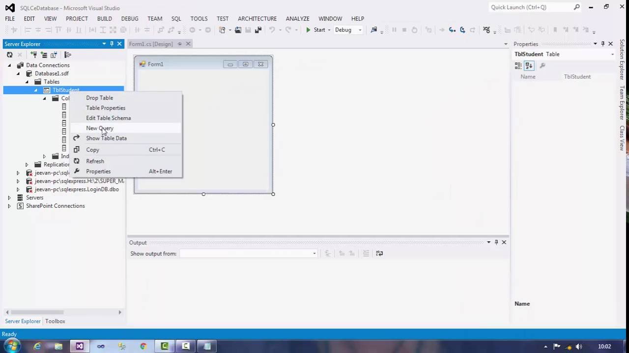 Creating SLQCe Database And Table in Visual Studio 2012